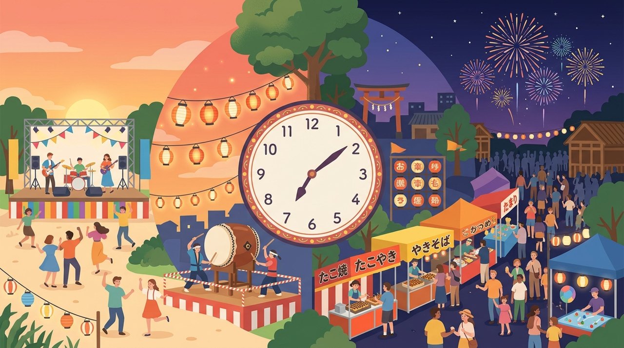 北地区ふるさと祭のタイムスケジュールのイラスト