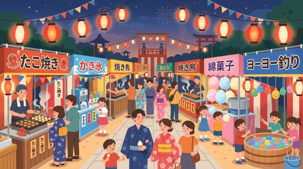 夏祭りの屋台のイラスト